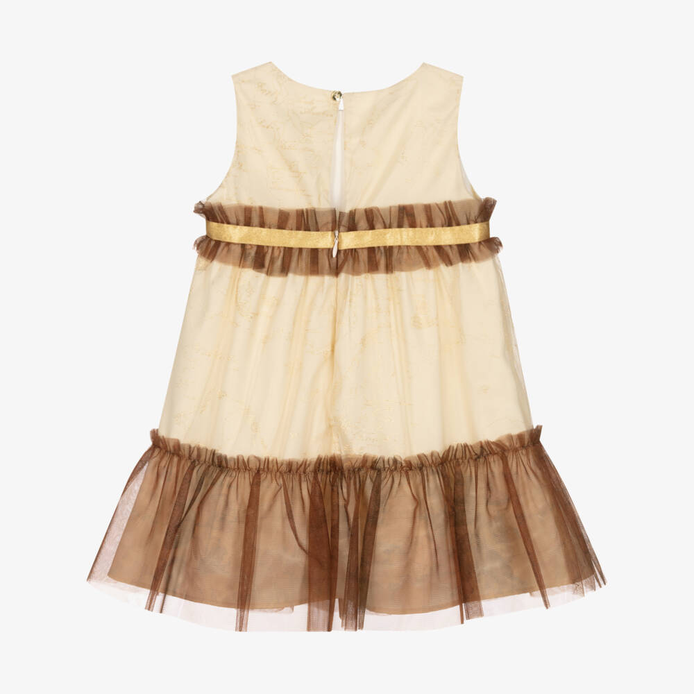 Alviero Martini-Girls Beige & Gold Geo Map Dress | Childrensalon Outlet