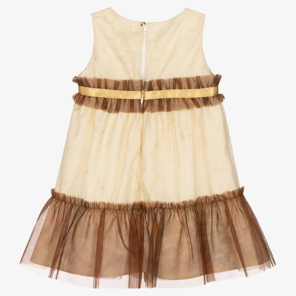 الفيرو مارتيني-فستان تول لون بيج وذهبي | Childrensalon Outlet