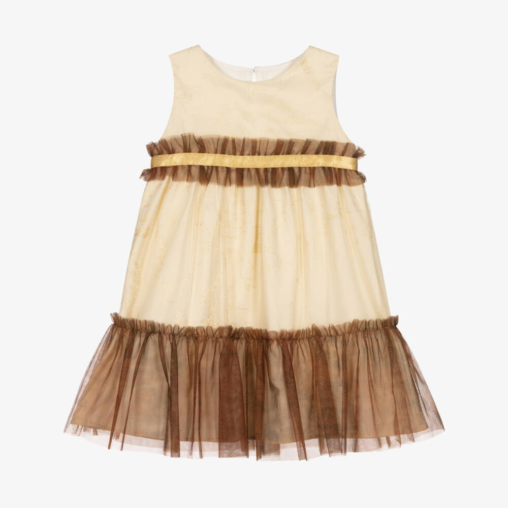 Alviero Martini-Girls Beige & Gold Geo Map Dress | Childrensalon Outlet