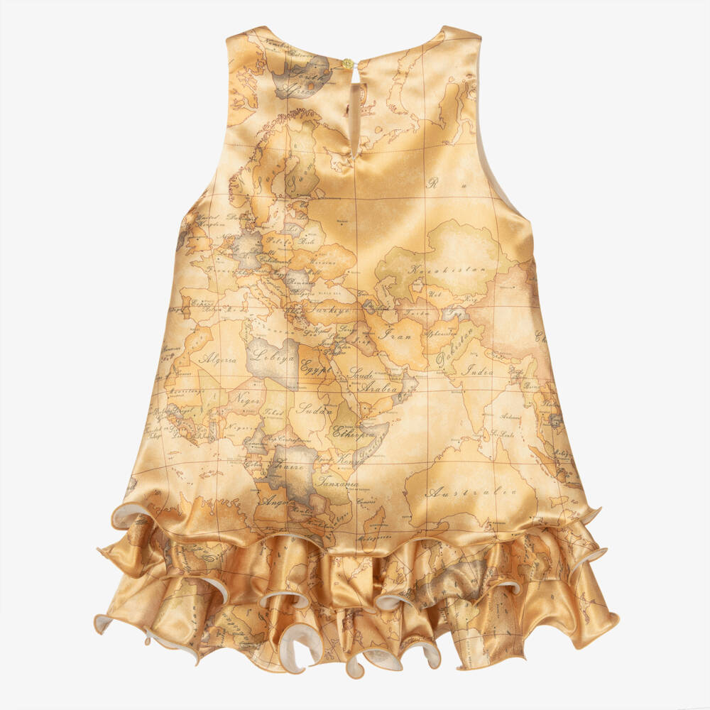 Alviero Martini-Платье из бежевого атласа с картой для девочек | Childrensalon Outlet