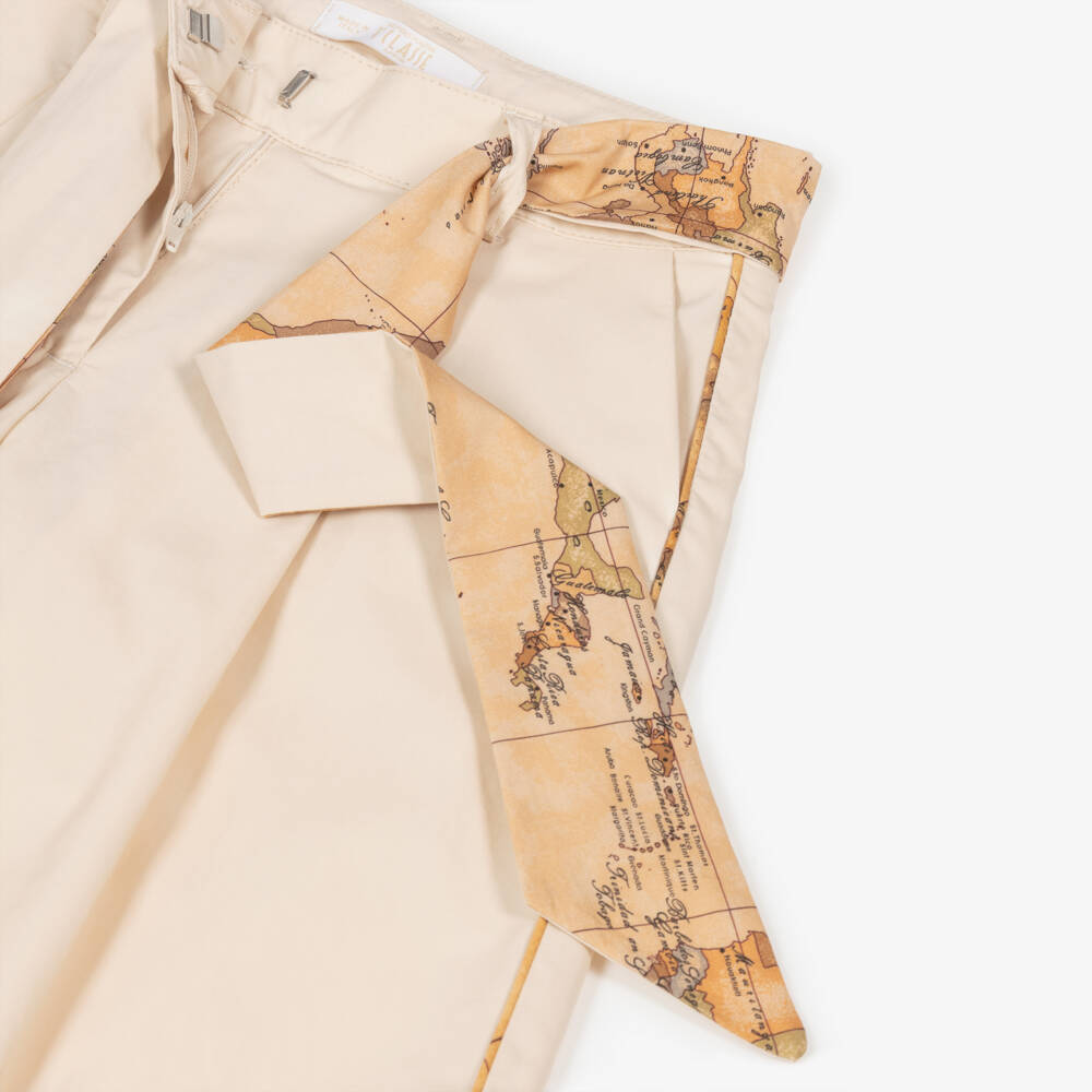 Alviero Martini-Бежевые широкие хлопковые брюки для девочек | Childrensalon Outlet