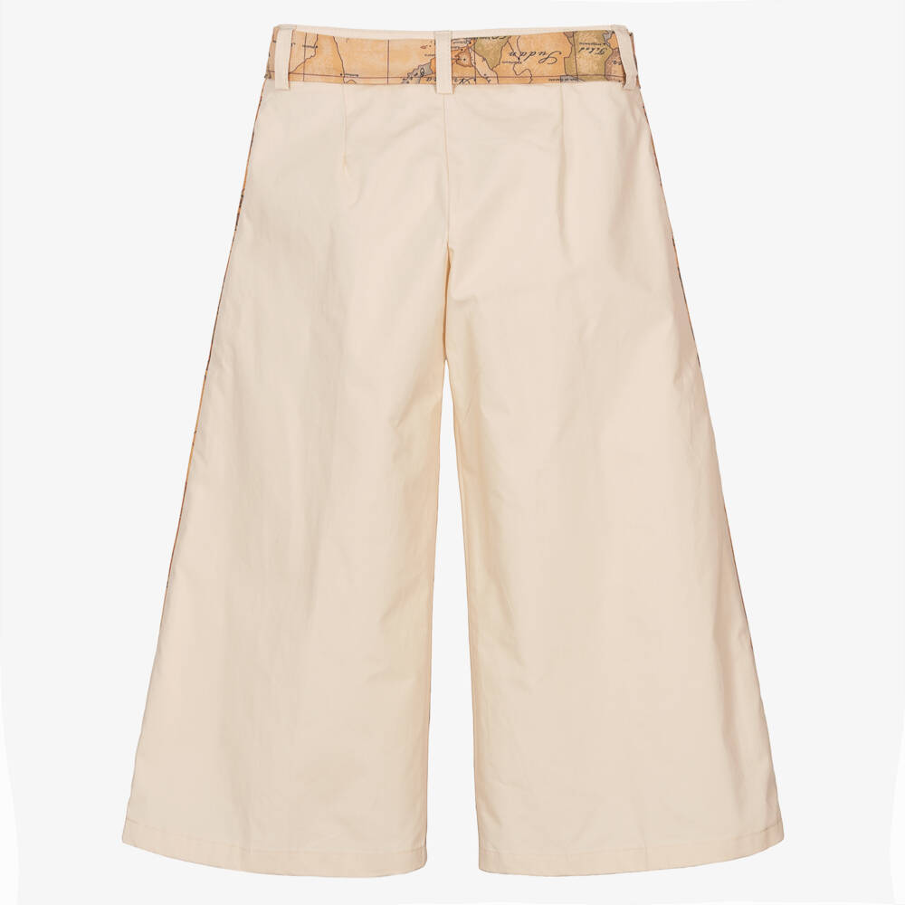Alviero Martini-Бежевые широкие хлопковые брюки для девочек | Childrensalon Outlet