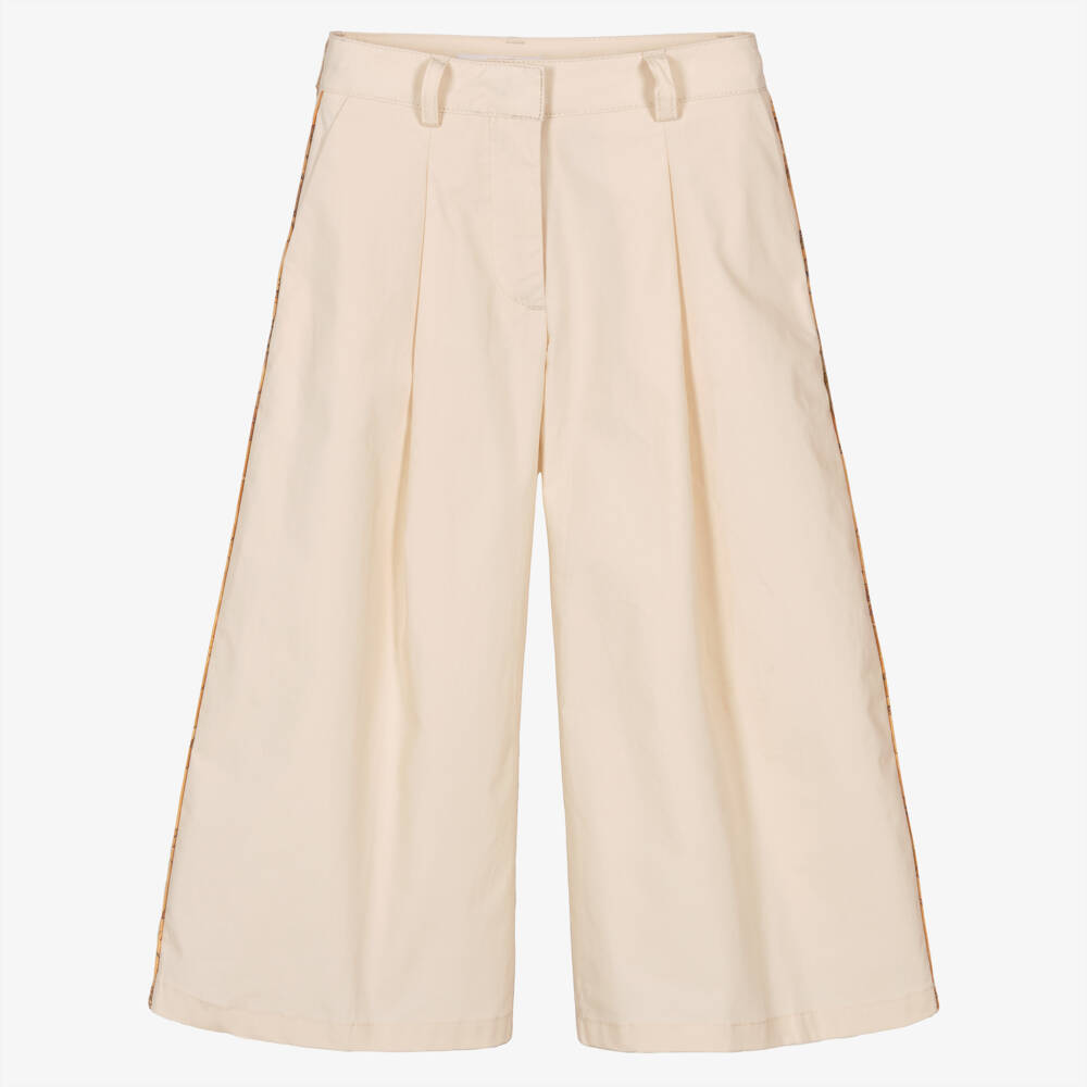 Alviero Martini-Бежевые широкие хлопковые брюки для девочек | Childrensalon Outlet