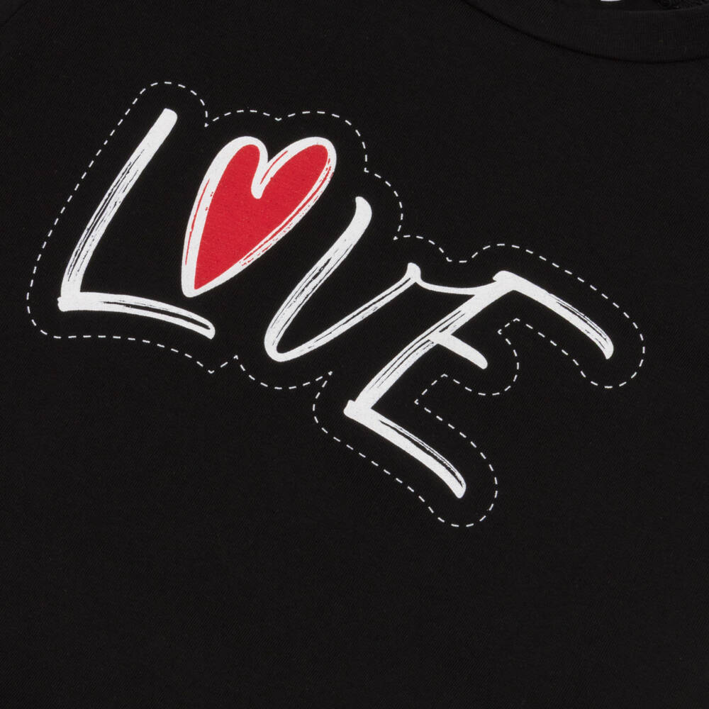 Alviero Martini-Girls Black Cotton Love Motif T-Shirt | Childrensalon Outlet
