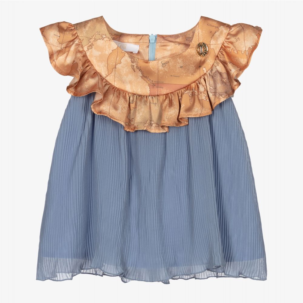 Alviero Martini-Girls Blue Geo Crêpe Top  | Childrensalon Outlet