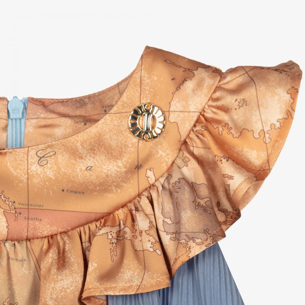 Alviero Martini-Girls Blue Geo Crêpe Top | Childrensalon Outlet