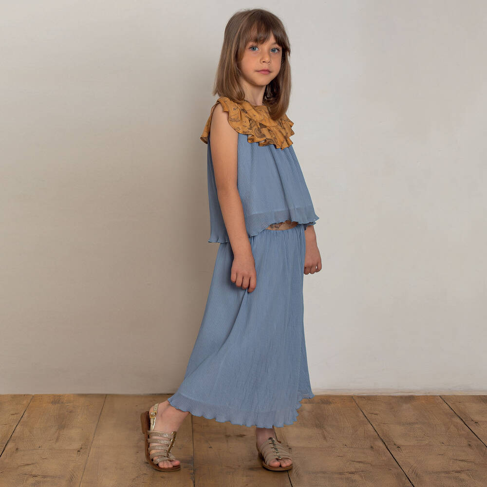 Alviero Martini-Girls Blue Geo Crêpe Top | Childrensalon Outlet