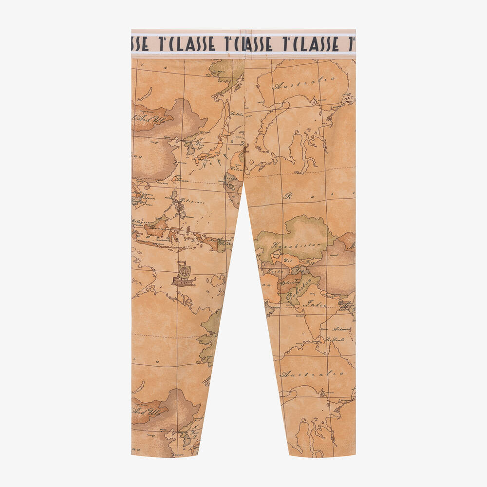 Alviero Martini-Girls Dark Beige Cotton Geo Leggings | Childrensalon Outlet