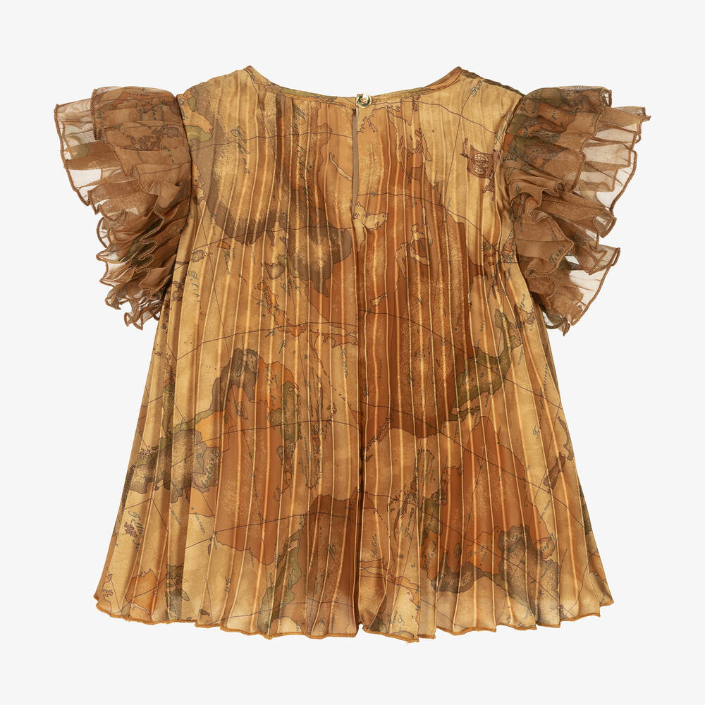 Alviero Martini-بلوز ساتان لون بيج داكن للبنات | Childrensalon Outlet