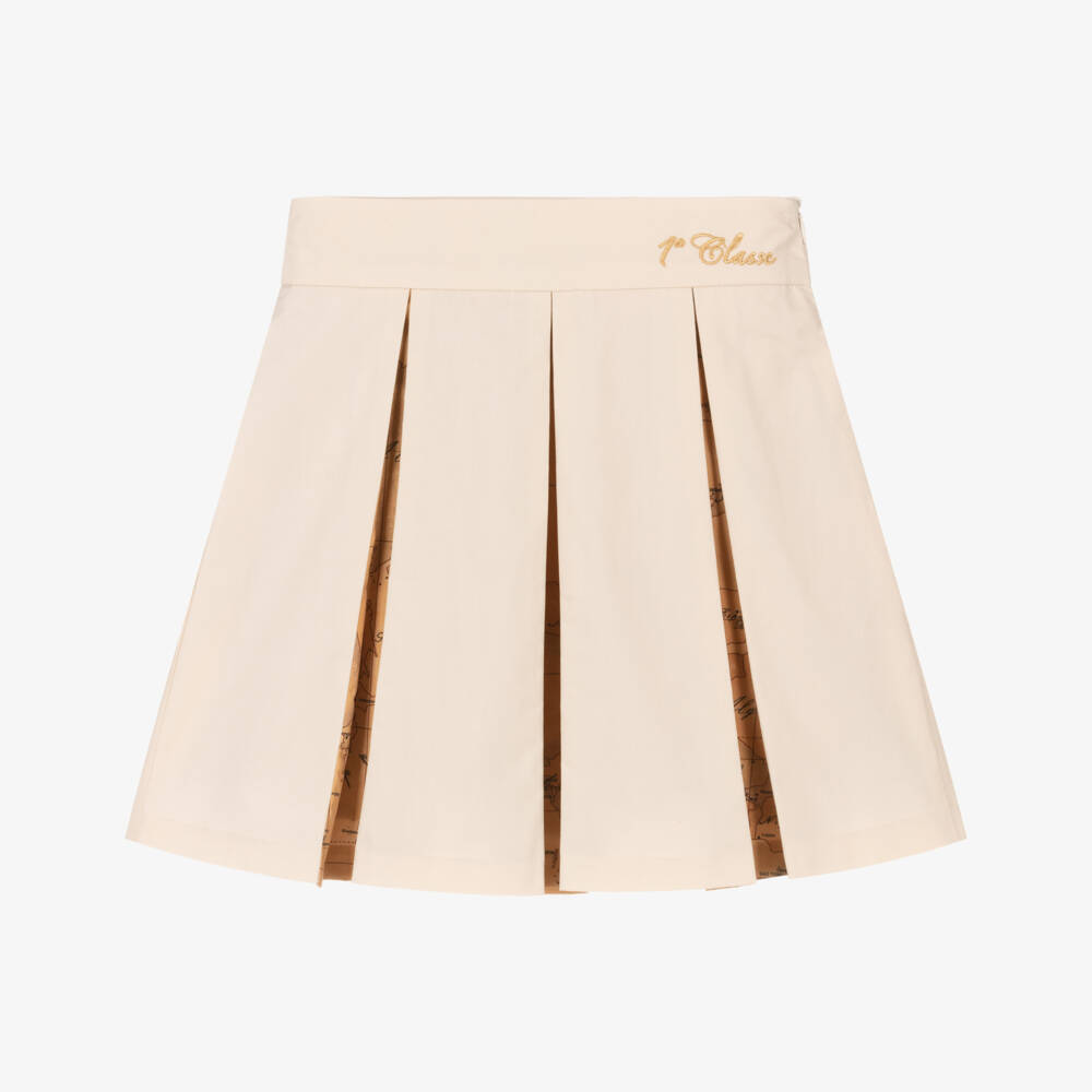 Alviero Martini-Girls Elegant Beige Geo Print Skirt | Childrensalon Outlet