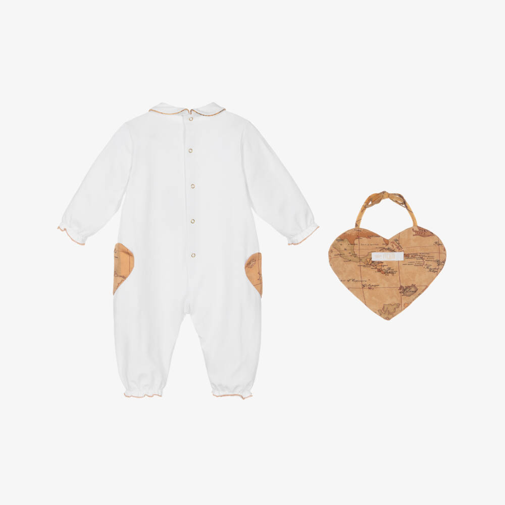 Alviero Martini-Girls Geo Heart Beige Babysuit Ensemble | Childrensalon Outlet