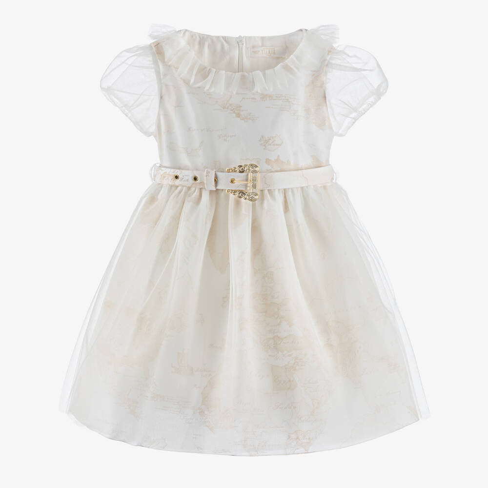 Alviero Martini-فستان تول قطني بنقشة جغرافية للبنات | Childrensalon Outlet