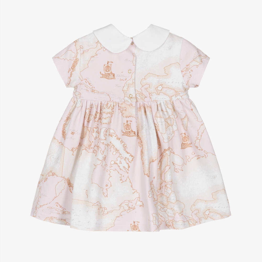 Alviero Martini-Girls Geo Patterned Pink Bow Dress | Childrensalon Outlet