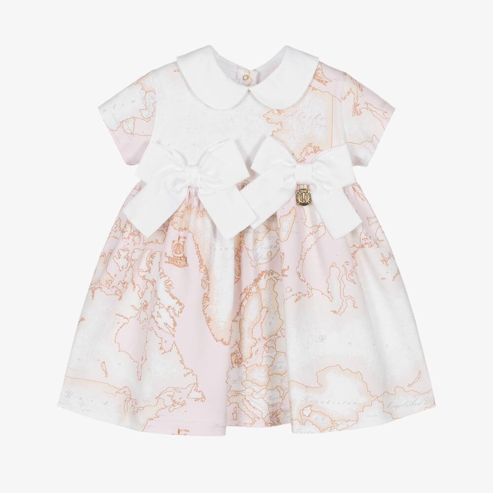 Alviero Martini-Girls Geo Patterned Pink Bow Dress | Childrensalon Outlet