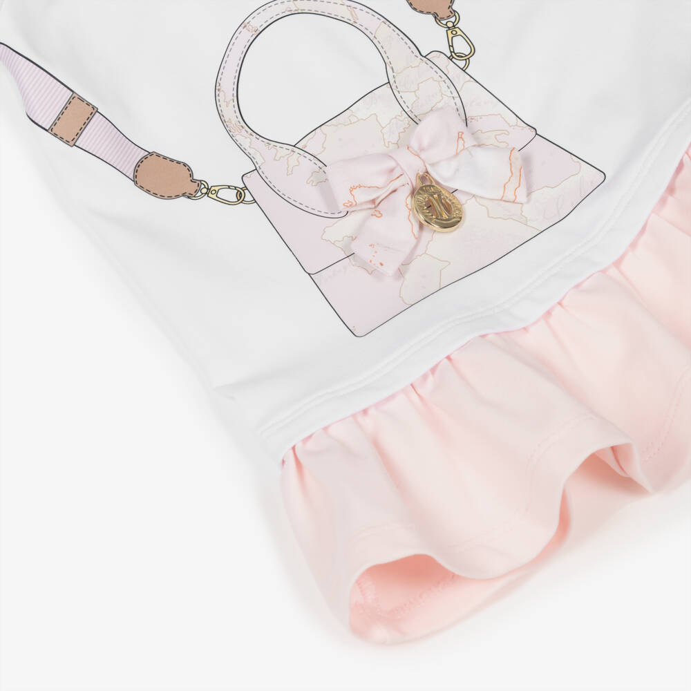 Alviero Martini-Girls Geo Print Pink Cotton Dress | Childrensalon Outlet