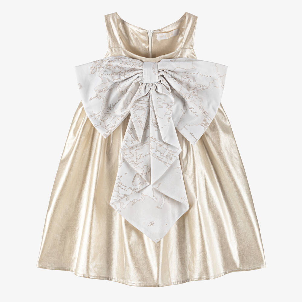 Alviero Martini-فستان عاجي مزخرف للبنات مع فيونكة | Childrensalon Outlet