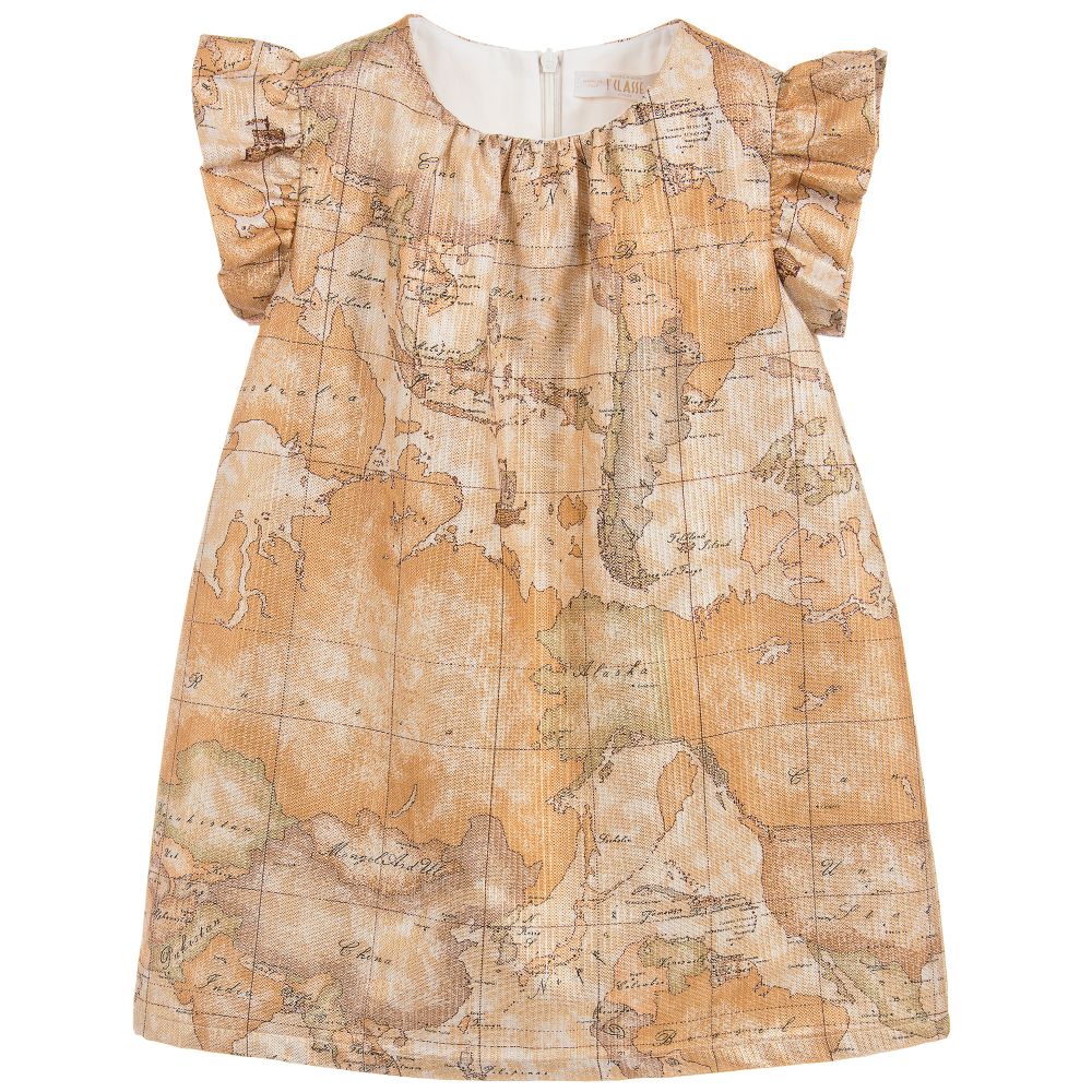 Alviero Martini - Girls Gold Geo Map Dress  | Childrensalon