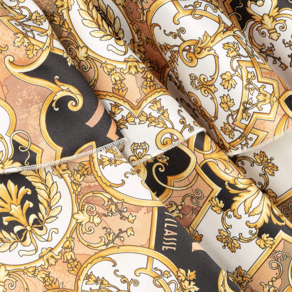 Alviero Martini-Girls Gold Sequin & Satin Geo Arabic Dress | Childrensalon Outlet