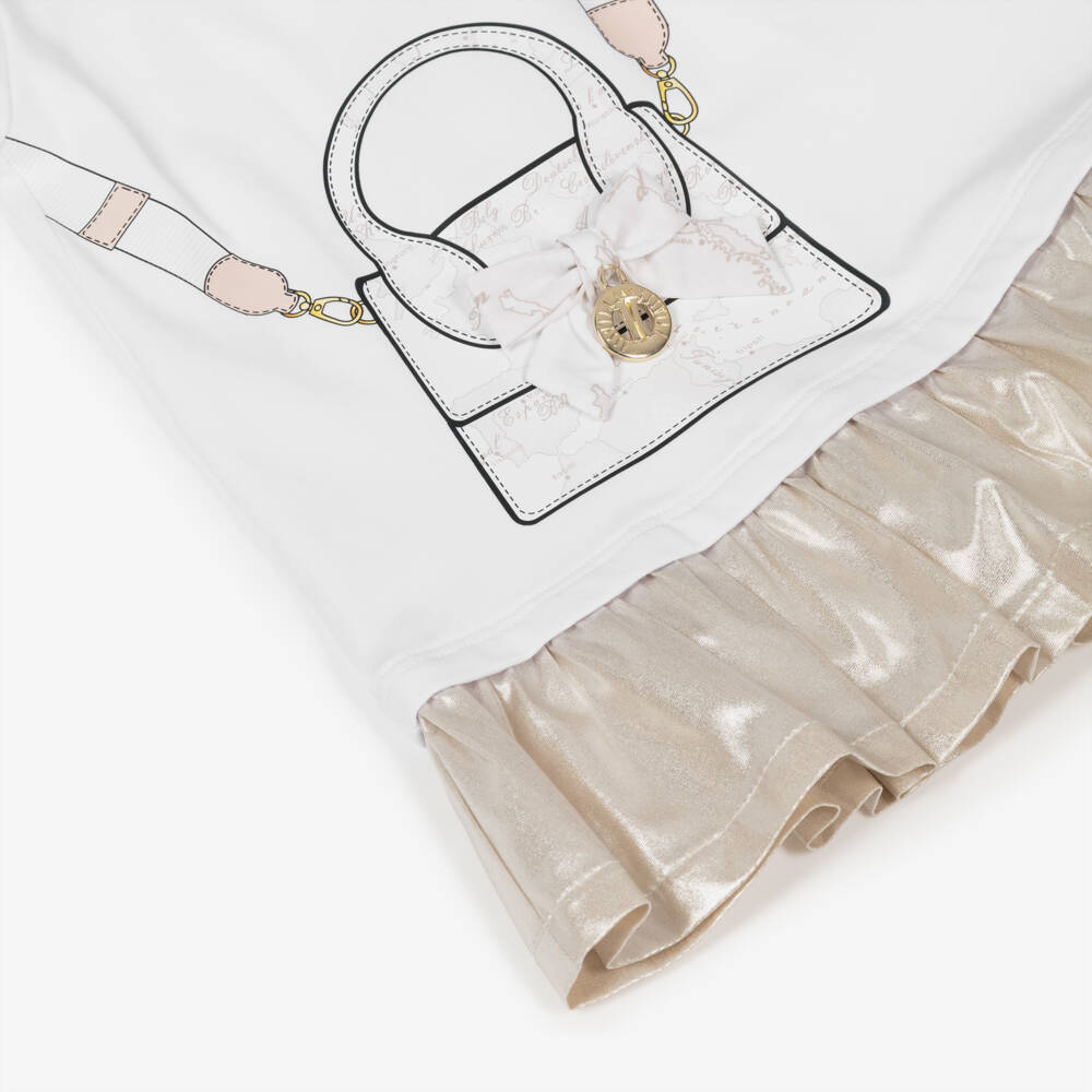 Alviero Martini-Girls Gold & White Cotton Map Dress | Childrensalon Outlet