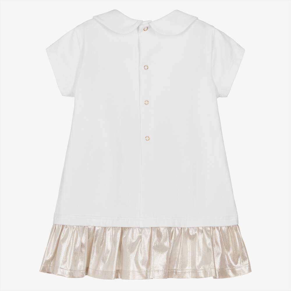 Alviero Martini-Girls Gold & White Cotton Map Dress | Childrensalon Outlet