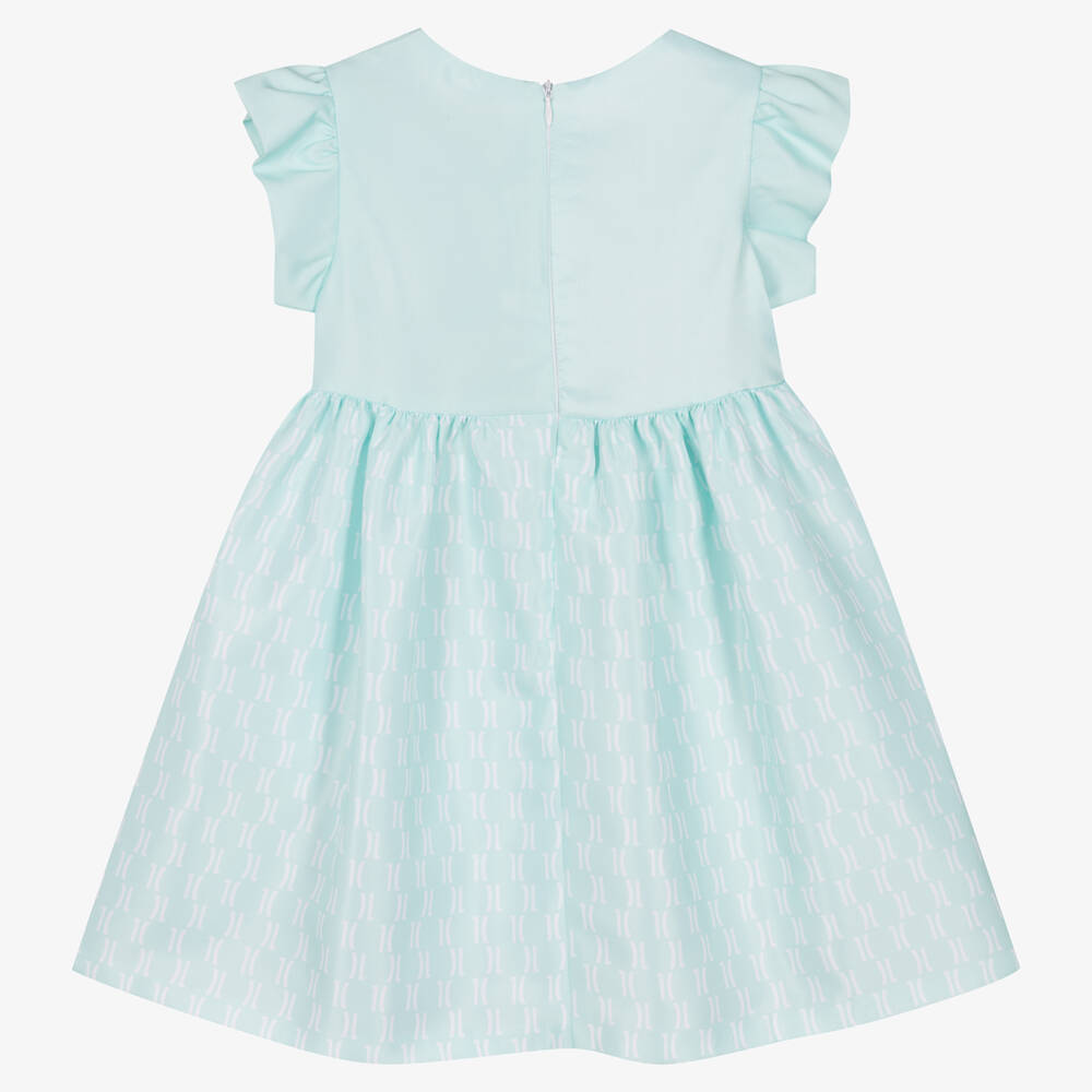 Alviero Martini-Girls Green Satin Logo Print Dress | Childrensalon Outlet