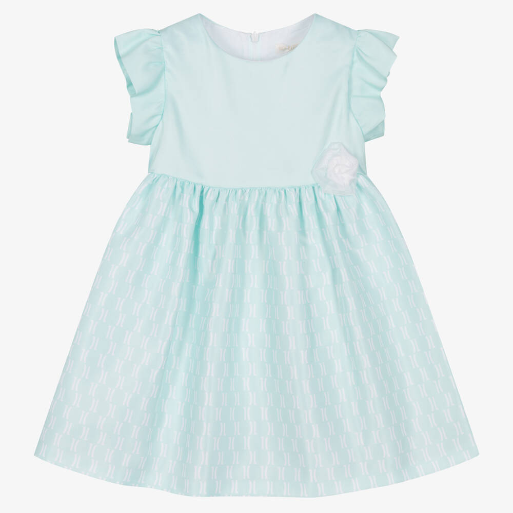 Alviero Martini-Girls Green Satin Logo Print Dress | Childrensalon Outlet