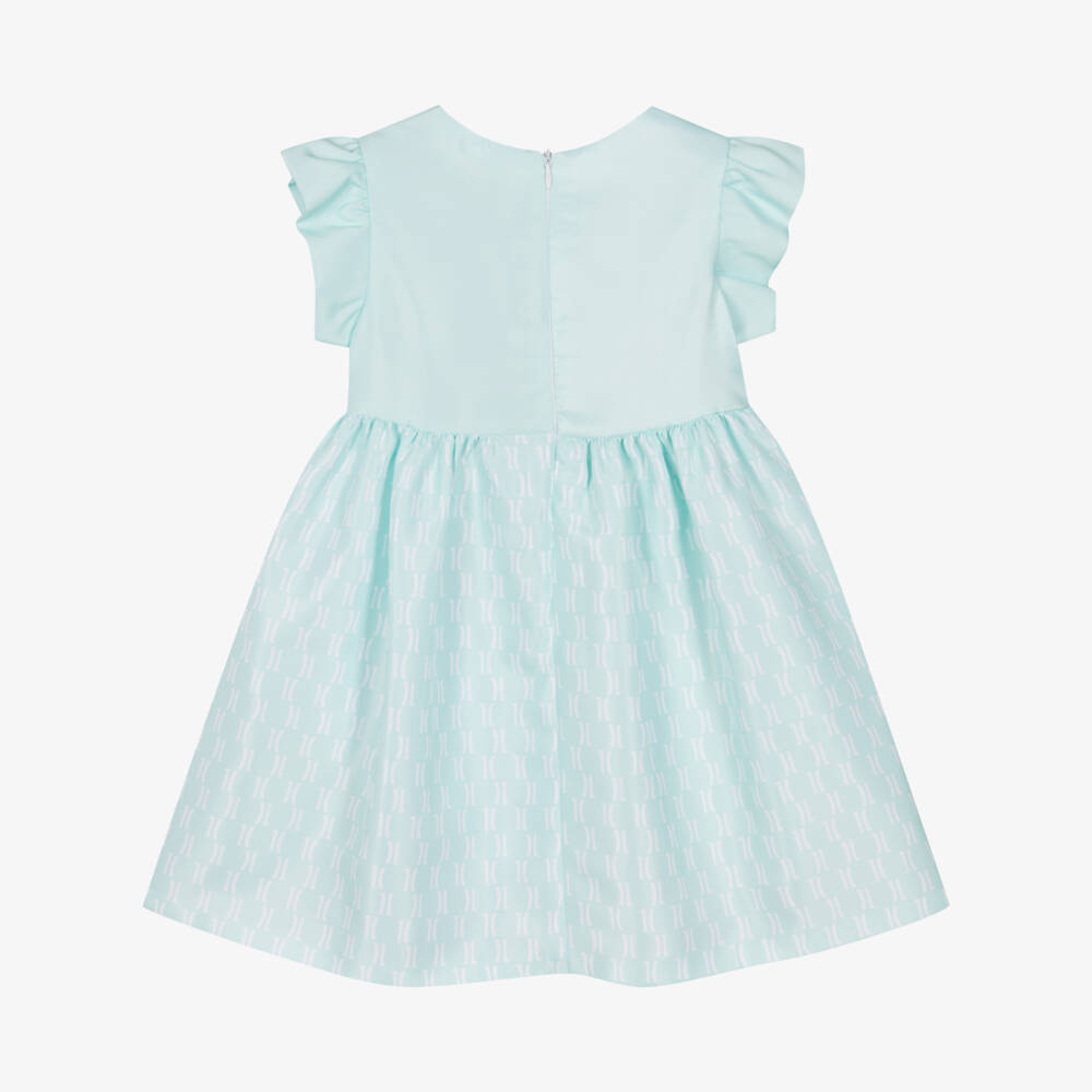 Alviero Martini-Girls Green Satin Logo Print Dress | Childrensalon Outlet