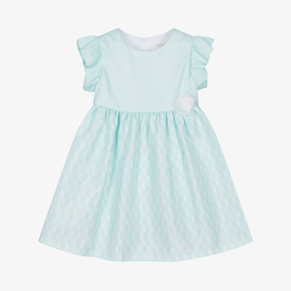 Alviero Martini-Girls Green Satin Logo Print Dress | Childrensalon Outlet