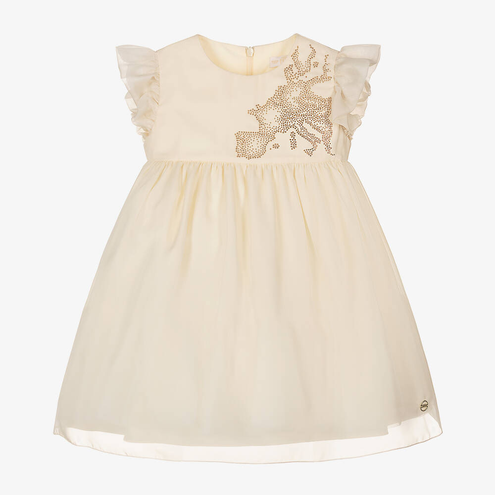 Alviero Martini-فستان شيفون لون بيج وعاجي | Childrensalon Outlet