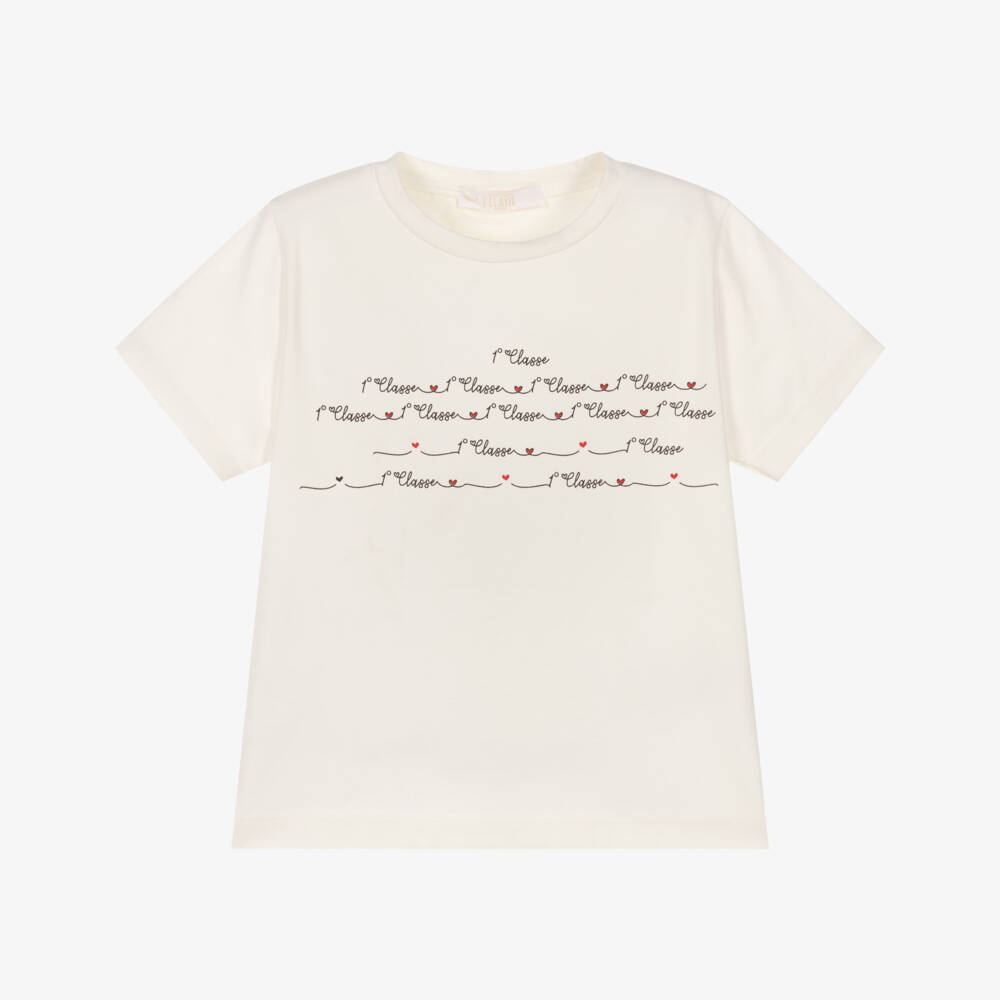Alviero Martini-Girls Ivory Cotton 1a Classe Graphic T-Shirt  | Childrensalon Outlet