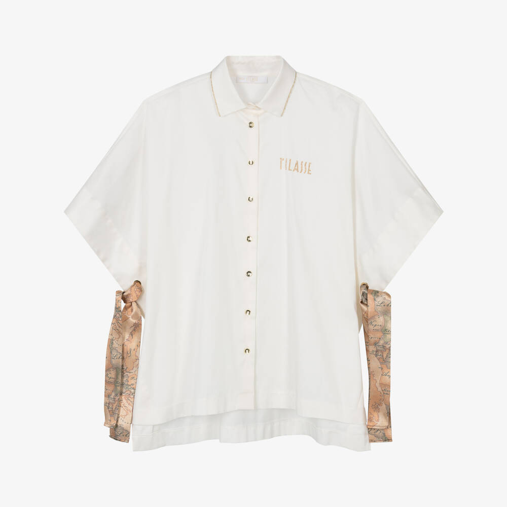 Alviero Martini-Girls Ivory Cotton Shirt Dress  | Childrensalon Outlet