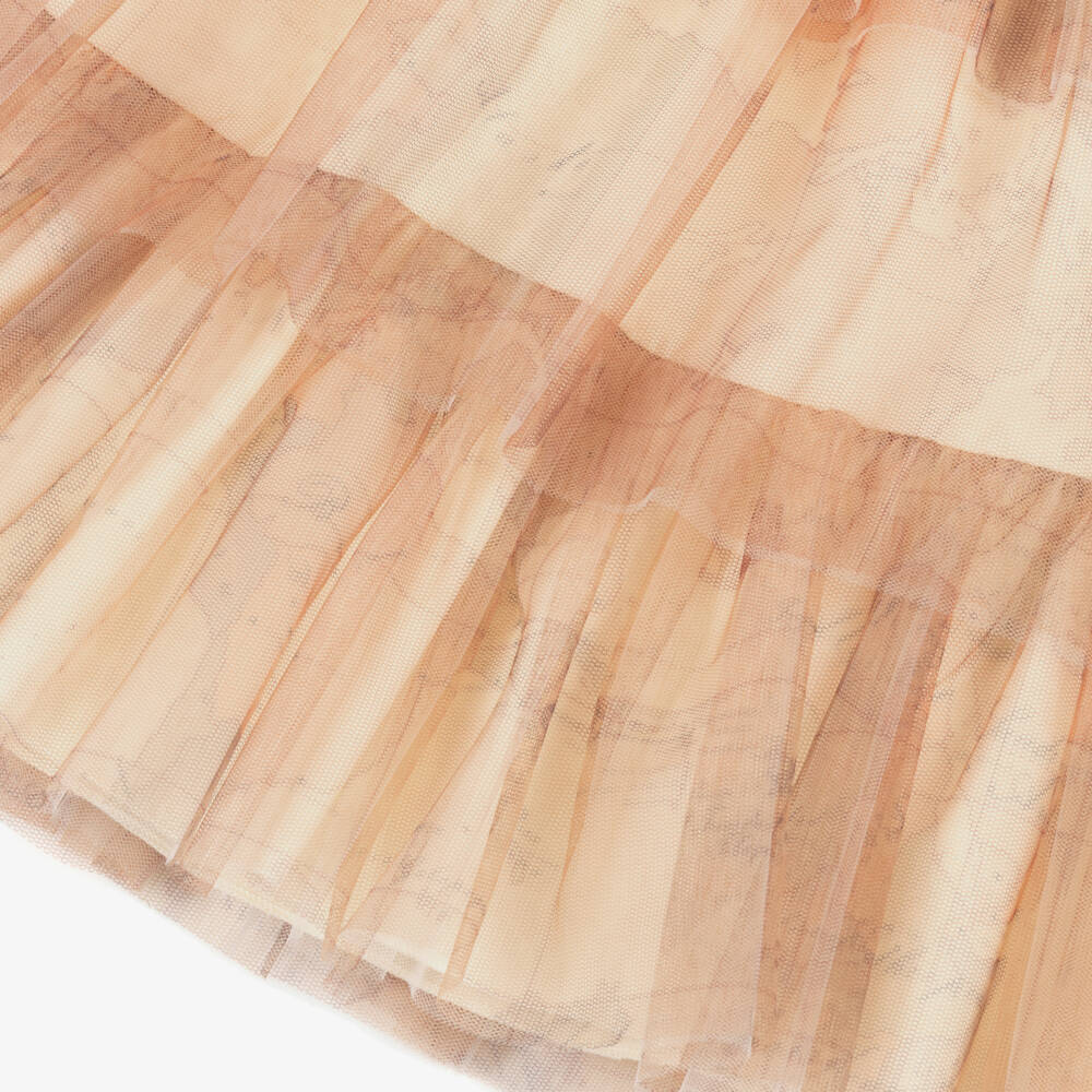 Alviero Martini-Girls Ivory & Dark Beige Geo Map Tiered Tulle Dress  | Childrensalon Outlet