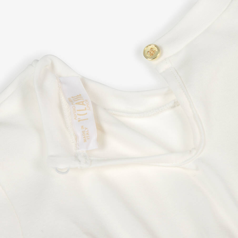 Alviero Martini-Girls Ivory & Dark Beige Geo Map Tiered Tulle Dress  | Childrensalon Outlet