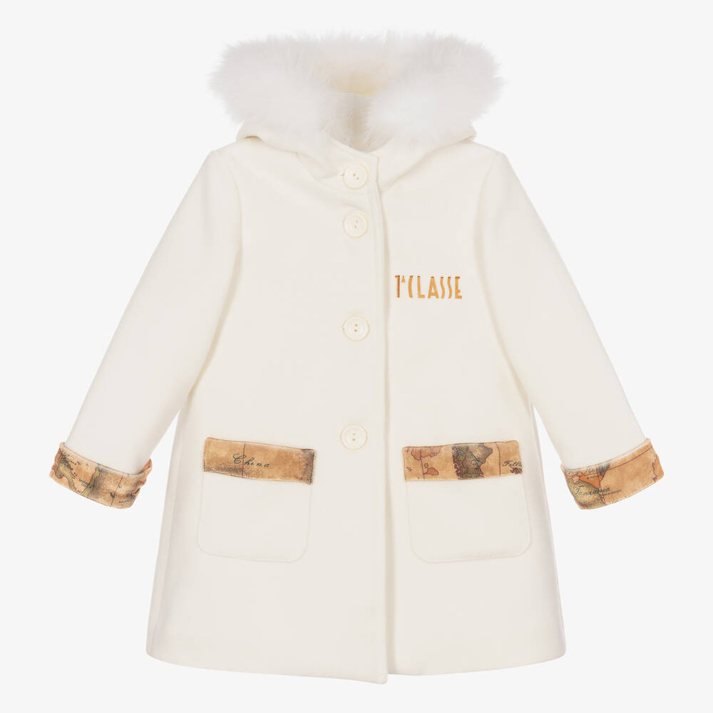 Alviero Martini - Girls Ivory Geo Map Coat | Childrensalon