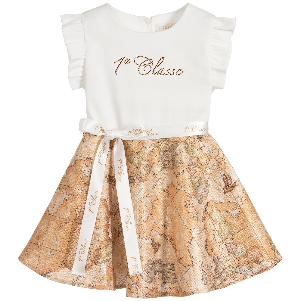 Alviero Martini - Girls Ivory Geo Map Dress | Childrensalon