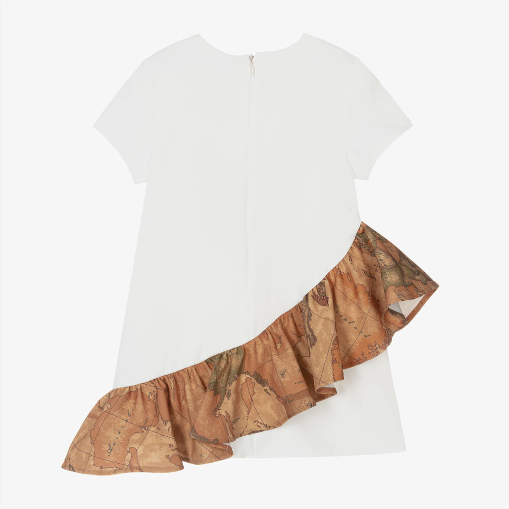 Alviero Martini-Girls Ivory Geo Map Ruffle Dress | Childrensalon Outlet