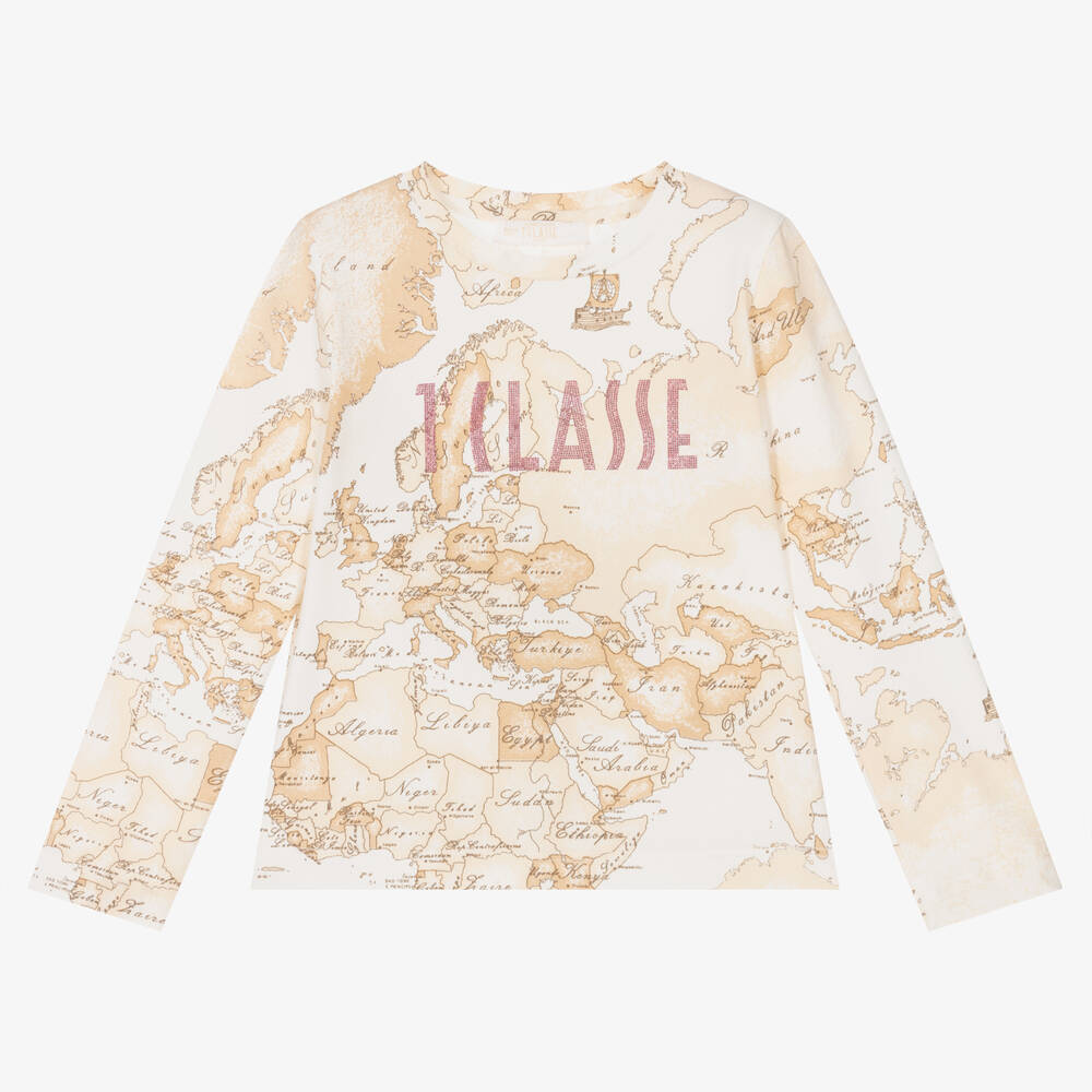 Alviero Martini-Girls Ivory Geo Map Top | Childrensalon Outlet
