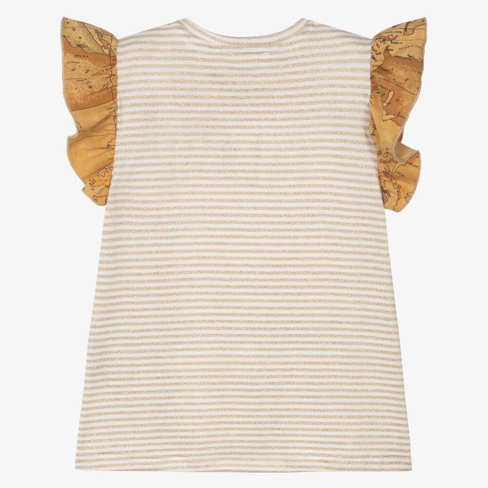 Alviero Martini-Girls Ivory & Gold Striped Top | Childrensalon Outlet