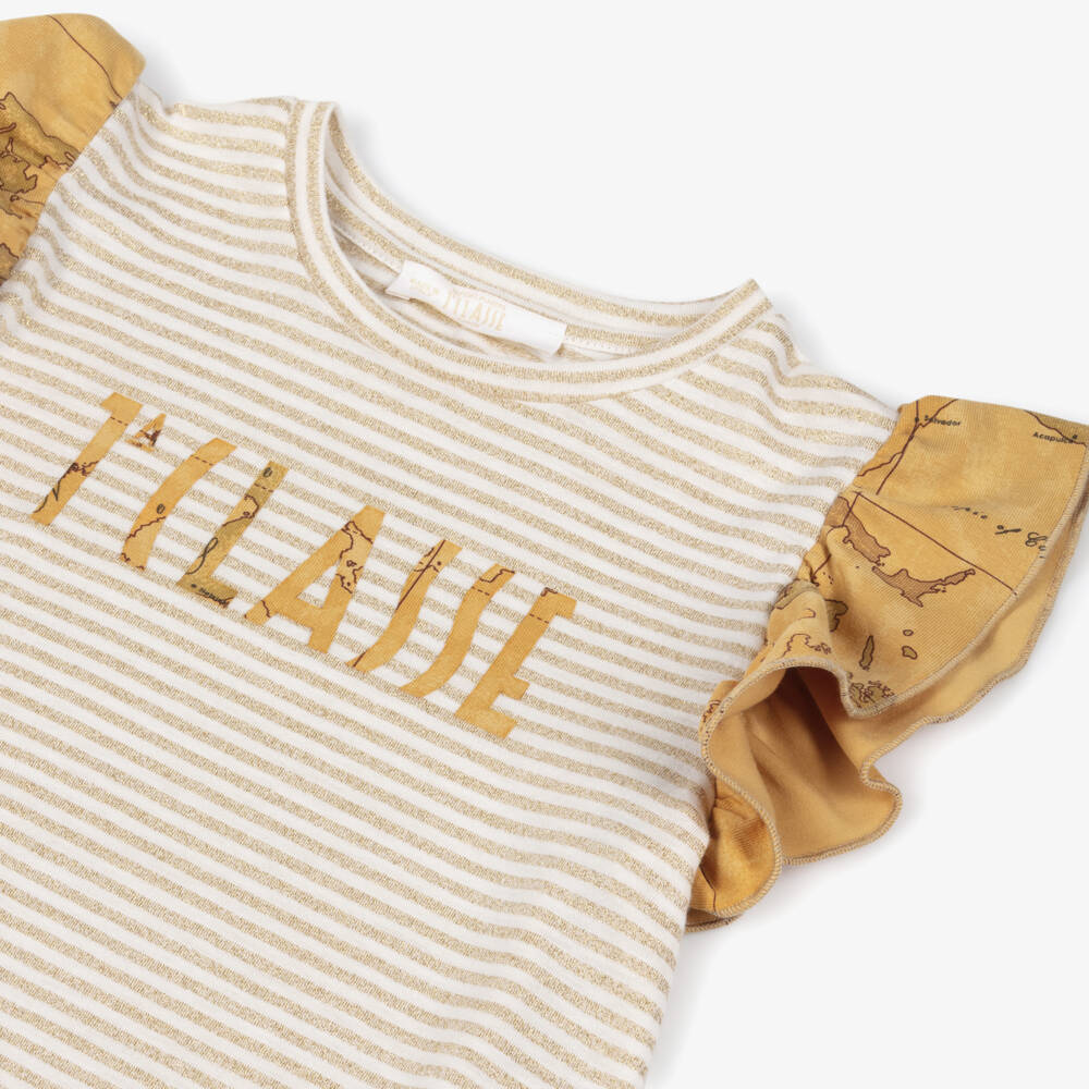 Alviero Martini-Girls Ivory & Gold Striped Top | Childrensalon Outlet