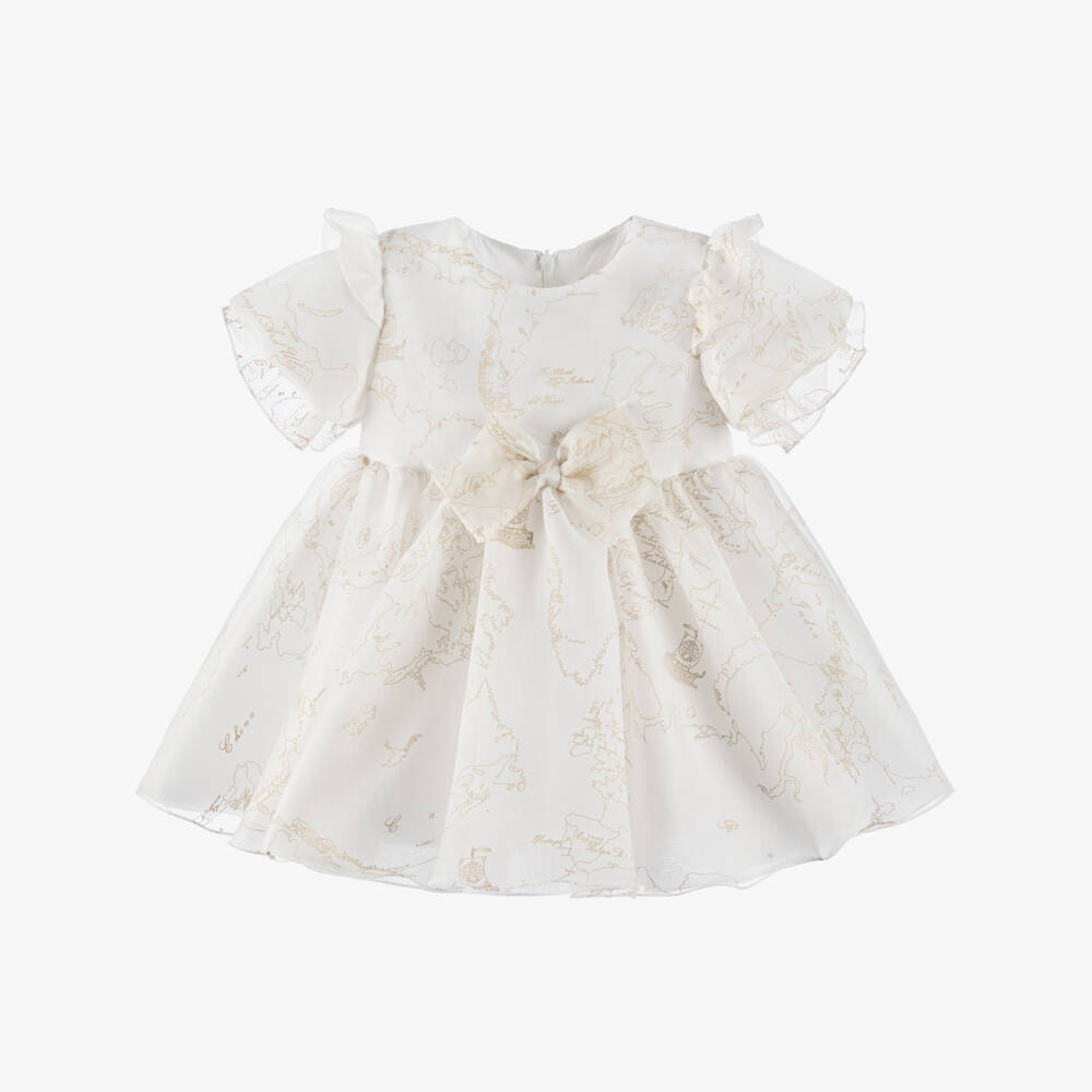 Alviero Martini-فستان أورجانزا عاجي بنقشة خريطة للبنات | Childrensalon Outlet