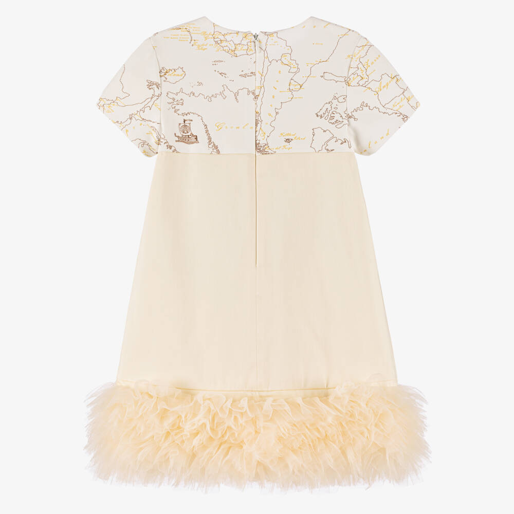 Alviero Martini-Кремовое платье с картой и тюлем для девочек | Childrensalon Outlet