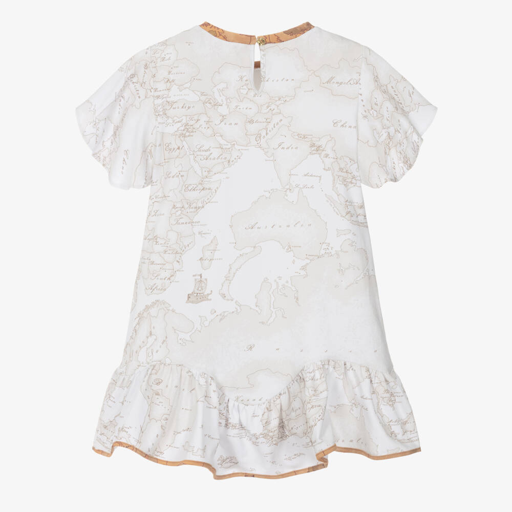 Alviero Martini-Платье кремовое с рюшами и картой для девочек | Childrensalon Outlet