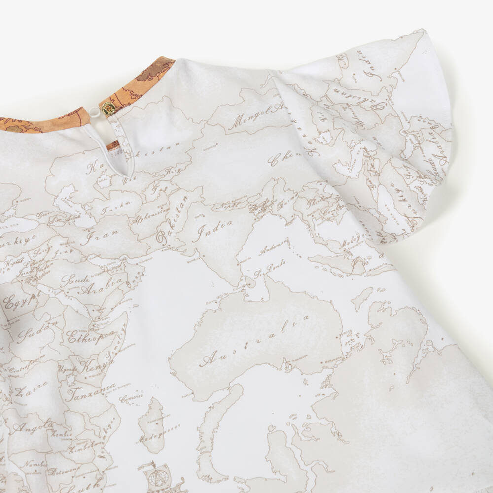 Alviero Martini-Платье кремовое с рюшами и картой для девочек | Childrensalon Outlet