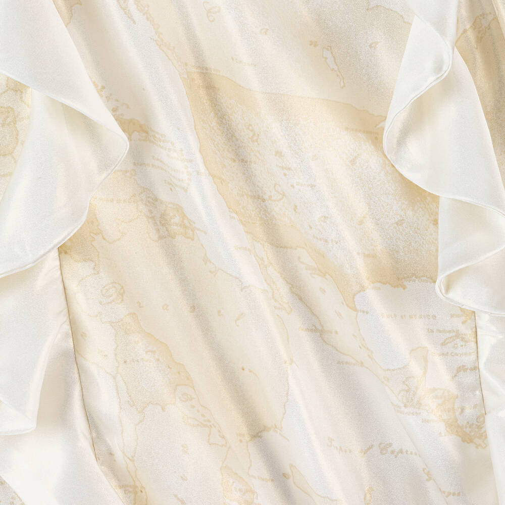 Alviero Martini-Girls Ivory Satin Geo Map Print Dress | Childrensalon Outlet