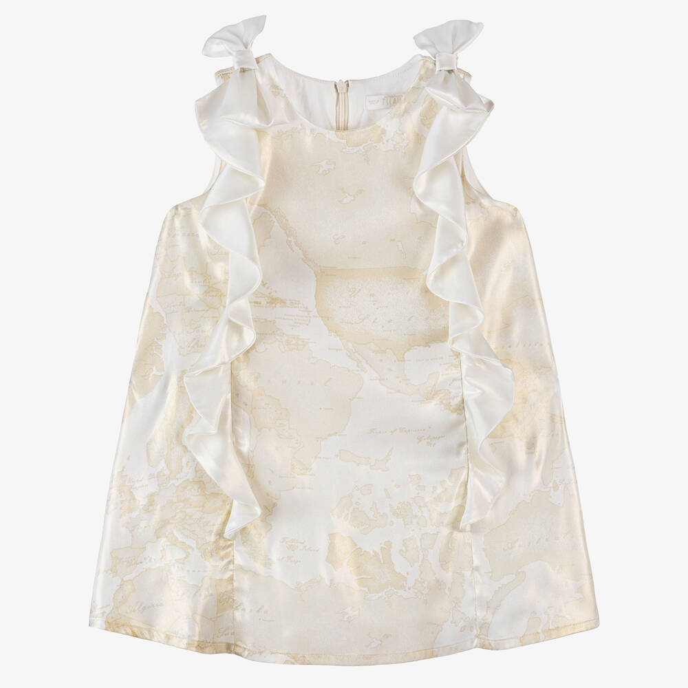 Alviero Martini-Girls Ivory Satin Geo Map Print Dress | Childrensalon Outlet