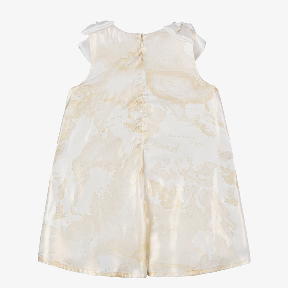 Alviero Martini-Girls Ivory Satin Geo Map Print Dress | Childrensalon Outlet