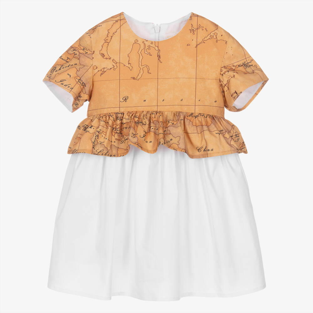 Alviero Martini-Girls Ivory & Taupe Map Print Dress | Childrensalon Outlet