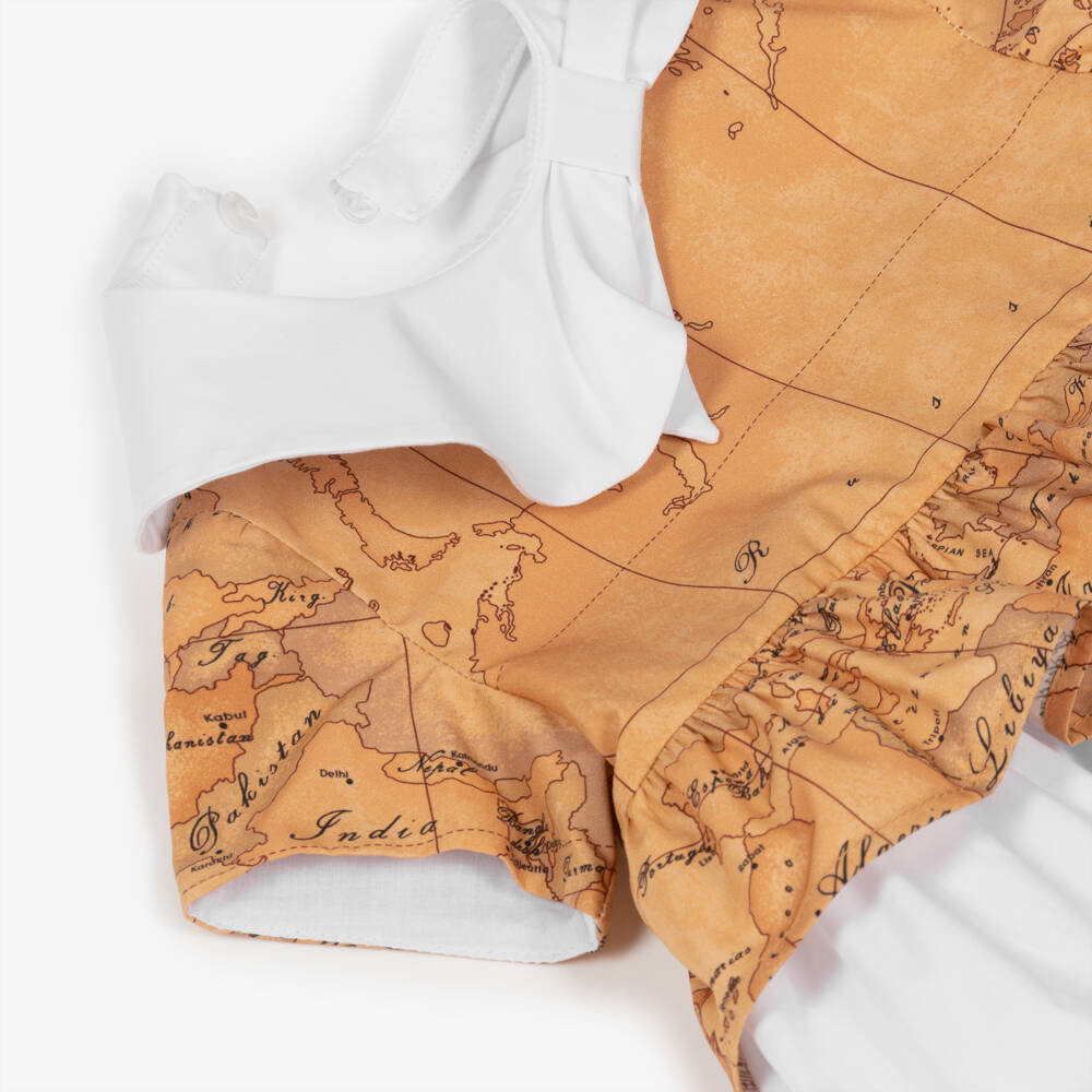 Alviero Martini-Girls Ivory & Taupe Map Print Dress | Childrensalon Outlet