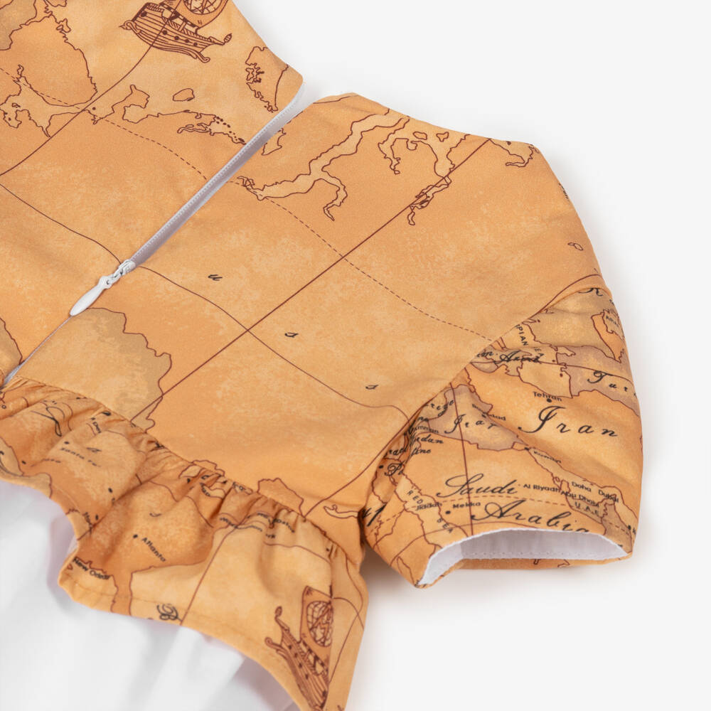 Alviero Martini-Girls Ivory & Taupe Map Print Dress | Childrensalon Outlet