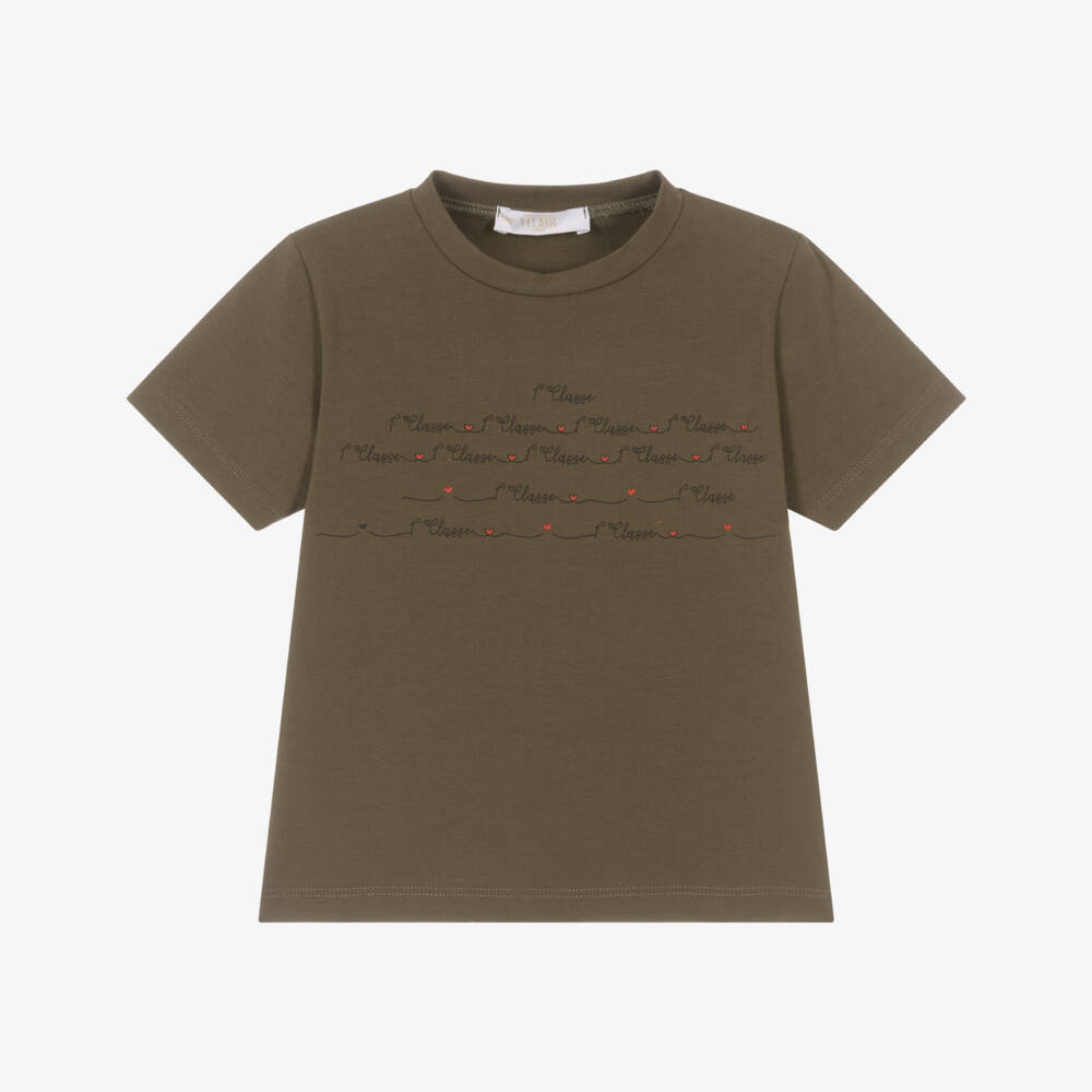 Alviero Martini-Girls Khaki Green Cotton 1a Classe Graphic T-Shirt | Childrensalon Outlet